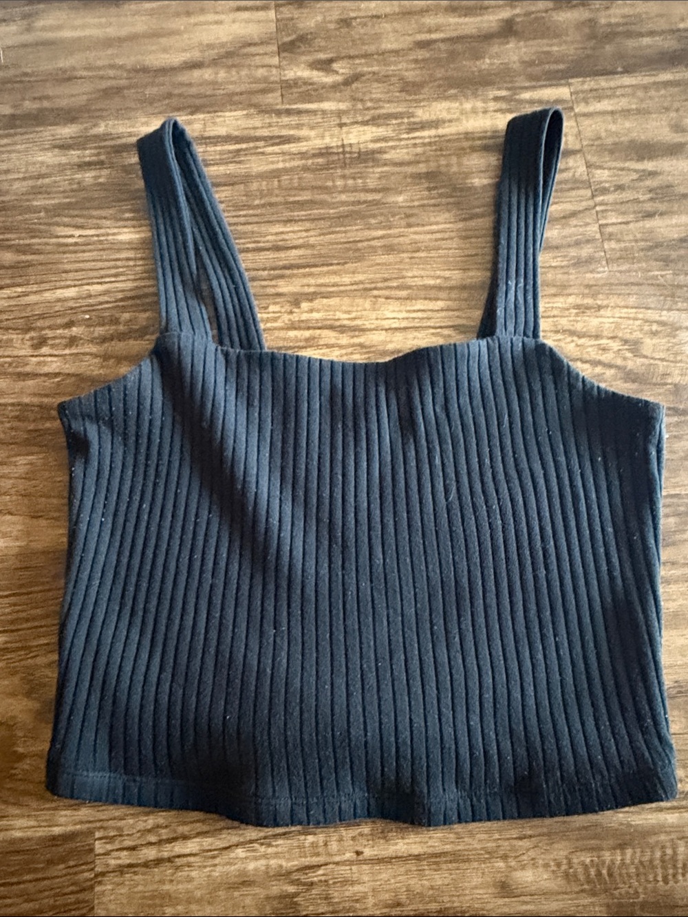 American Eagle Outfitters Black Ribbed Square-Neck Crop Tank